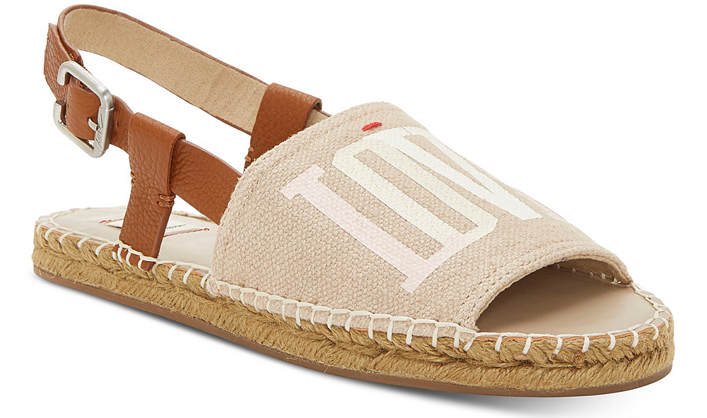 beige espadrille sandal with love written on top in white