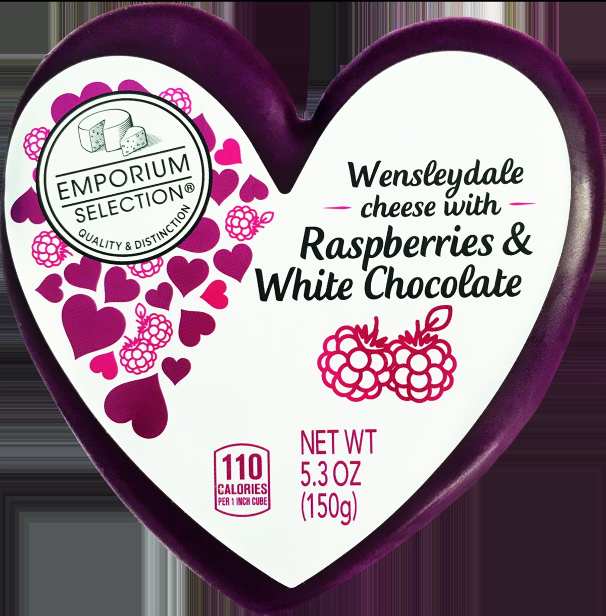 ALDI heart-shaped cheese with raspberries and white chocolate