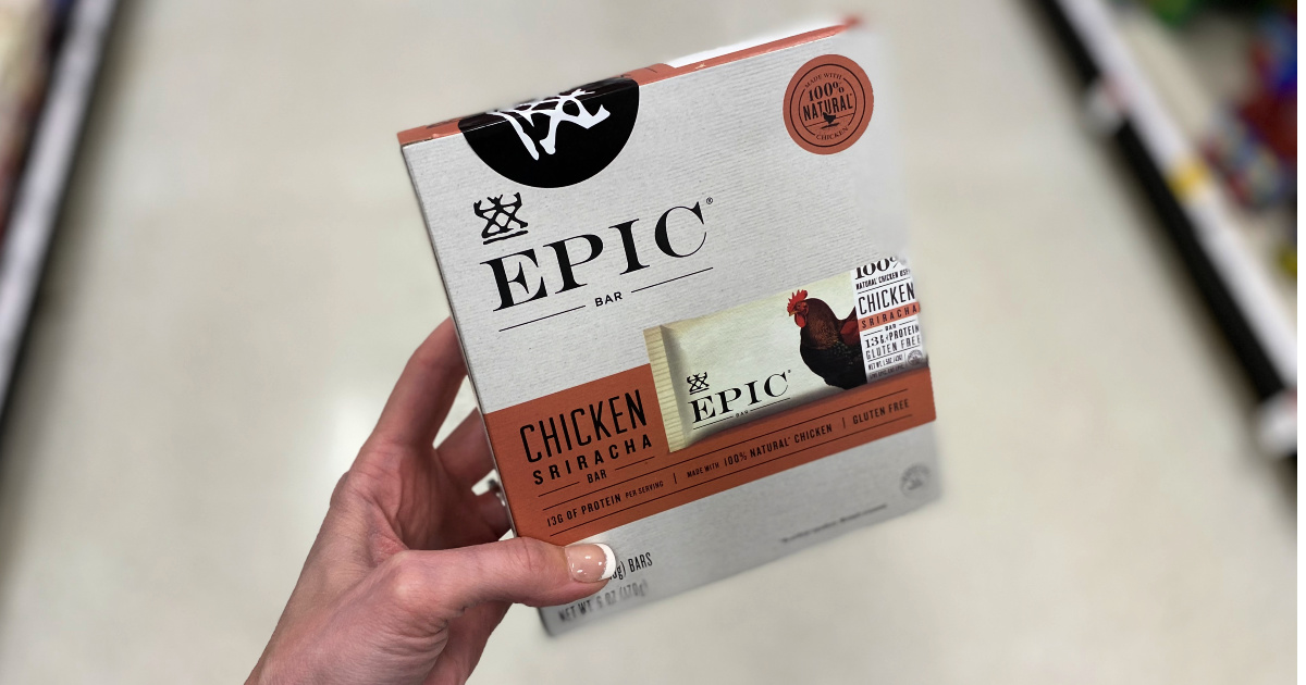 woman hand holding Epic Chicken Sriracha in target
