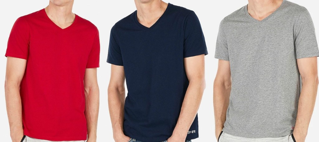 Men wearing three colors of a tee