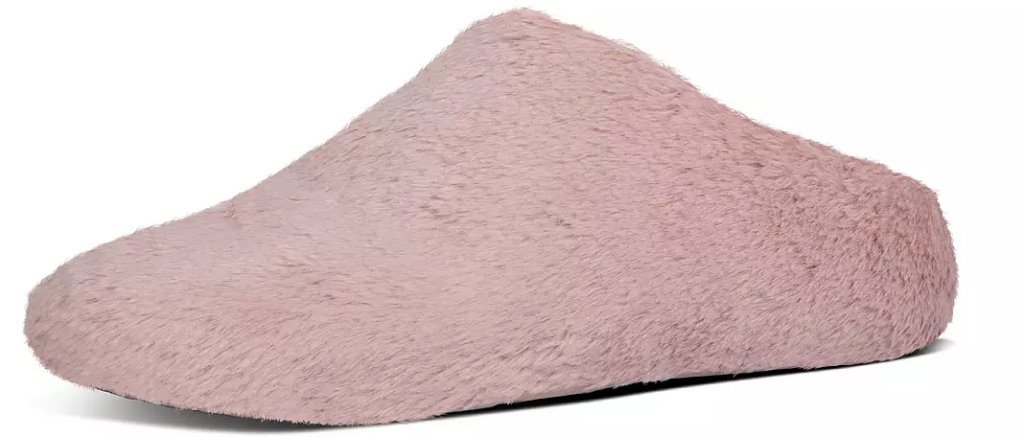 pink pair of fuzzy slippers