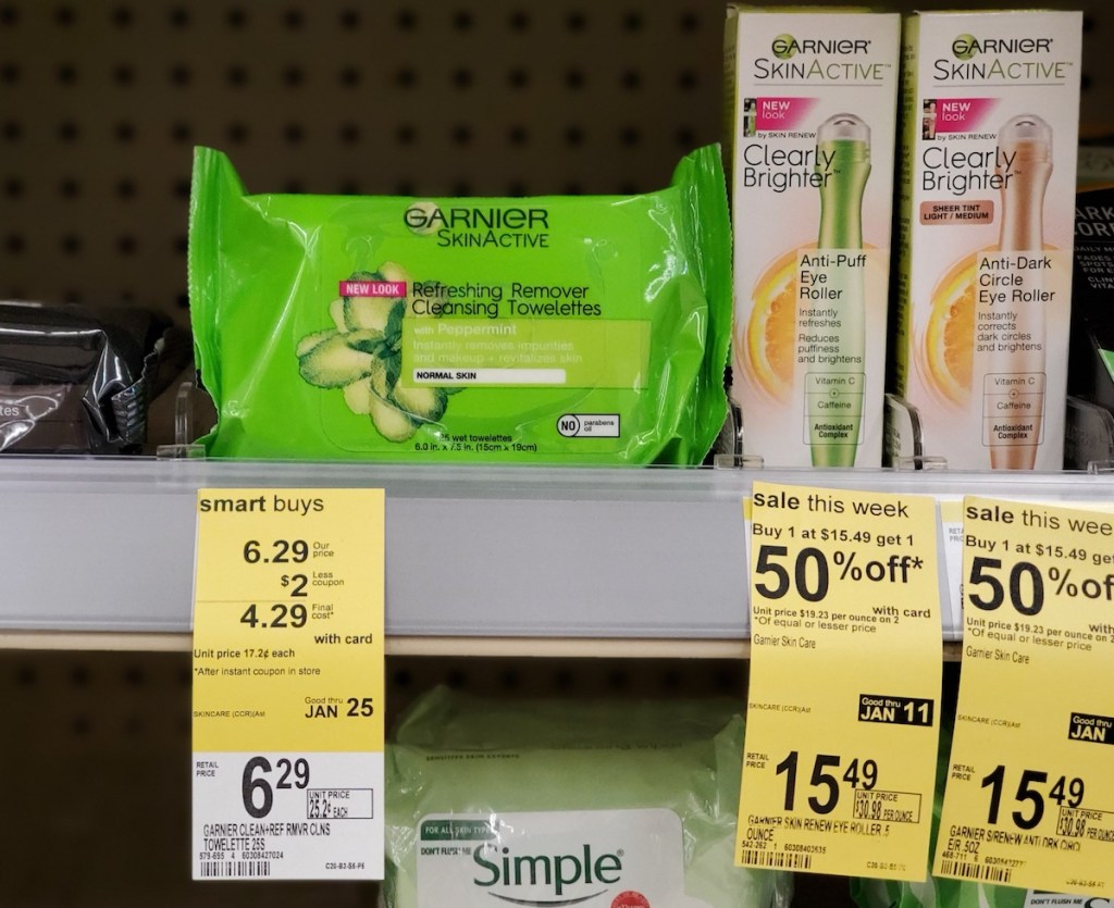 Garnier Towelettes on shelf at Walgreens