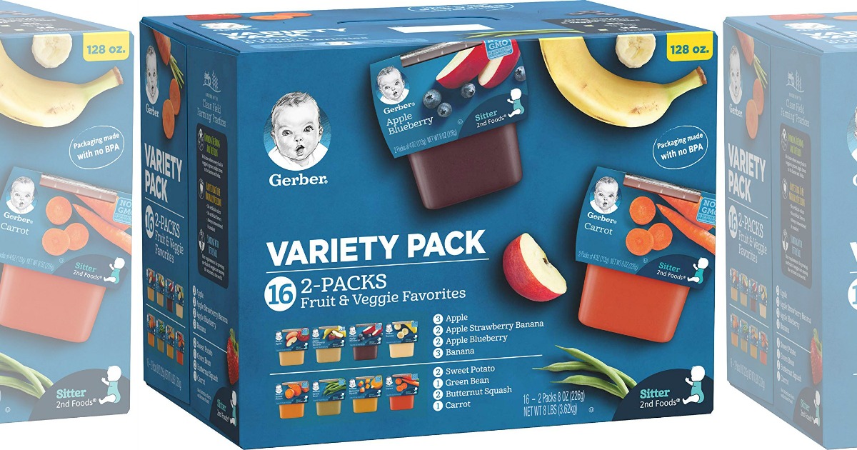 Gerber Purees 2nd Foods Veggie & Fruit Variety Pack, 8 Ounces, Box of 16