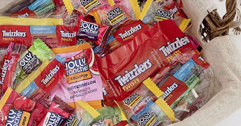 Hershey's Candy Variety Mix including Twizzlers and Jolly Ranchers in a basket