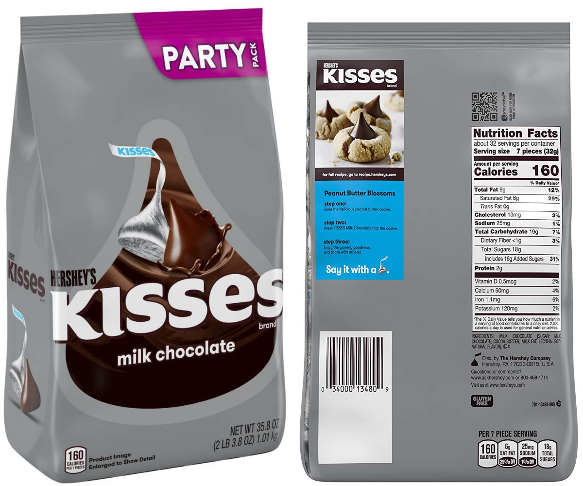 Hershey's Milk Chocolate kisses in a large bulk bag