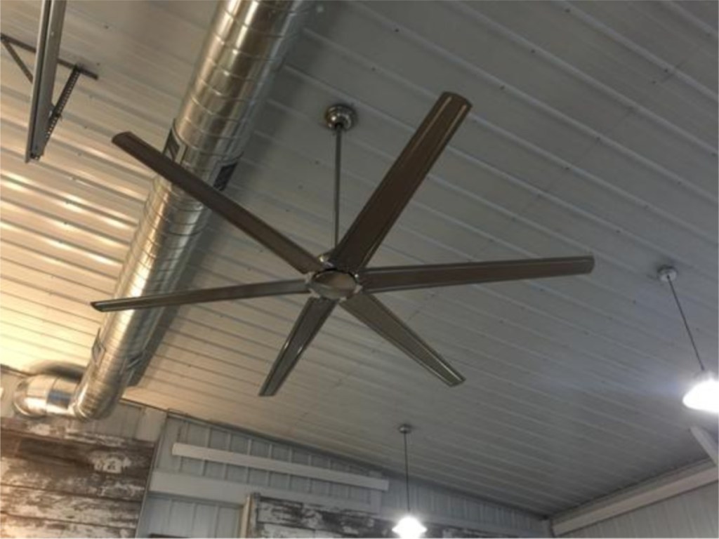 industrial fan on ceiling of garage