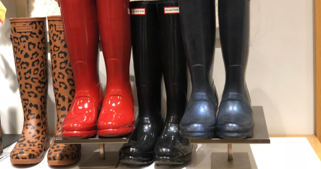 hunter boots on display