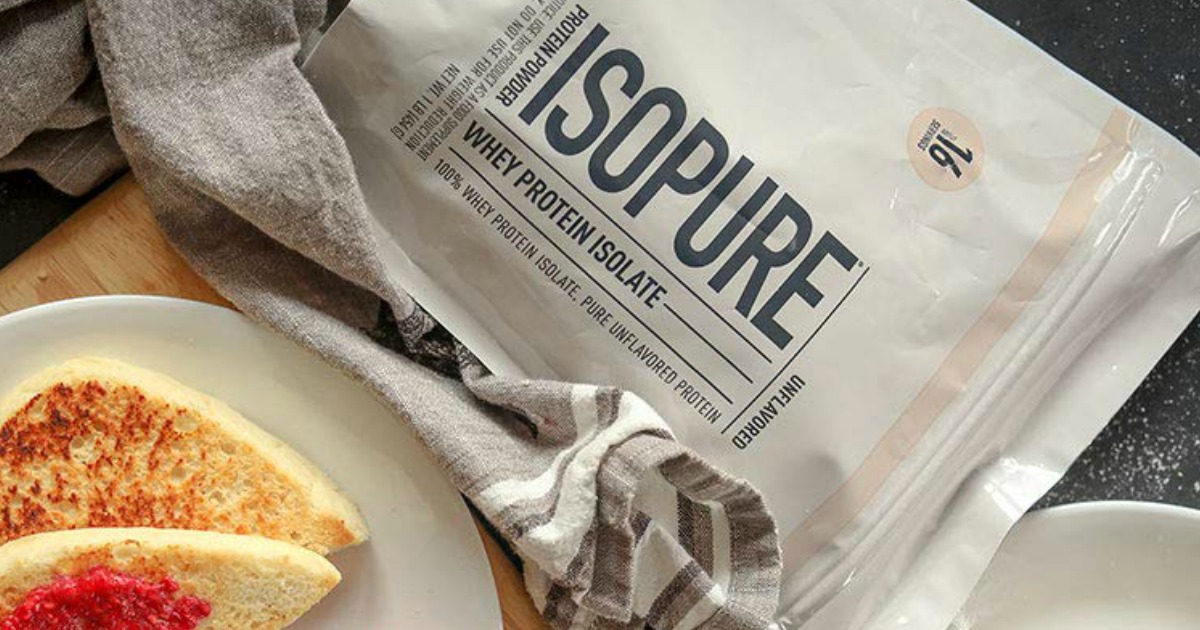 ISOPURE Whey Protein next to english muffins