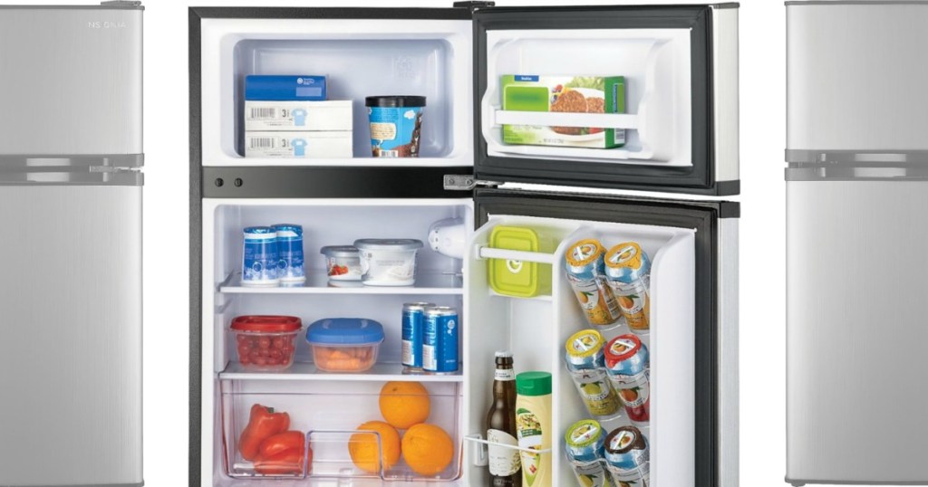small refrigerator open to show contents