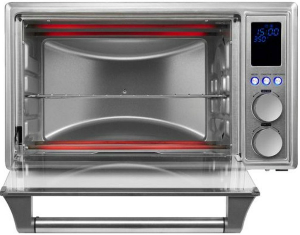 empty Insignia toaster oven with door open