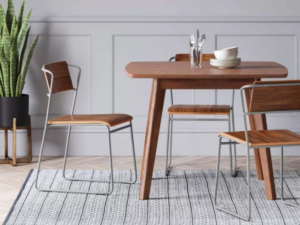 wood and metal dining set
