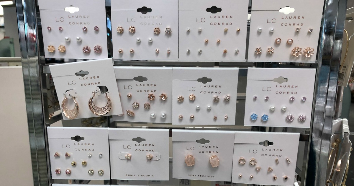 Lauren Conrad earrings hanging on display at Kohl's