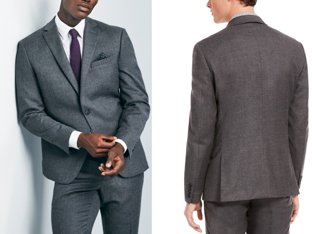 men modeling bar III suit romt and back