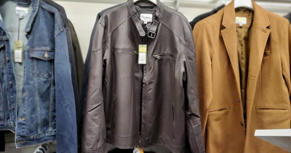 leather jacket, jean jacket, and brown jacket at target