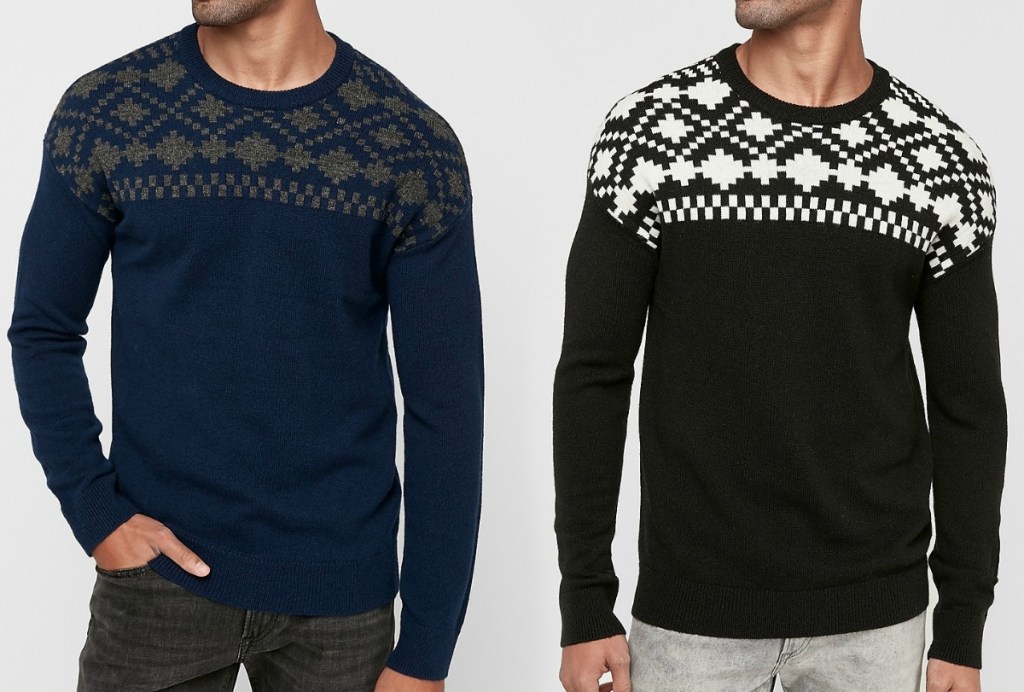 Two prints on men's Express Carlisle sweaters