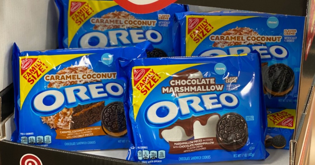 packages of new Oreo cookies with marshmallow, caramel and more