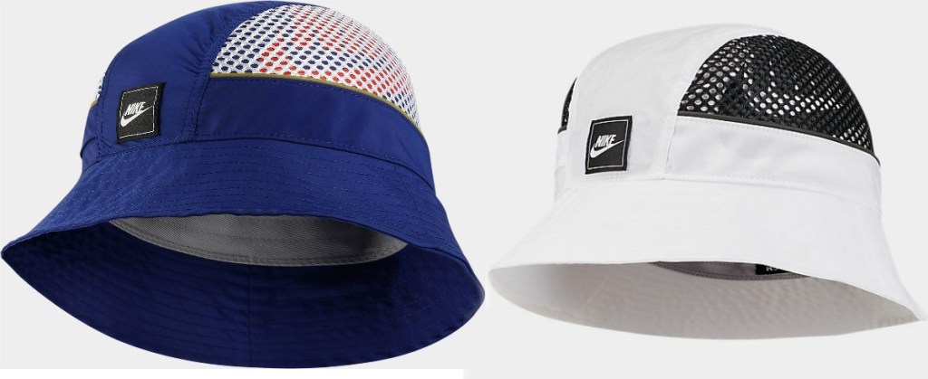 Nike brand buck hats in blue and white