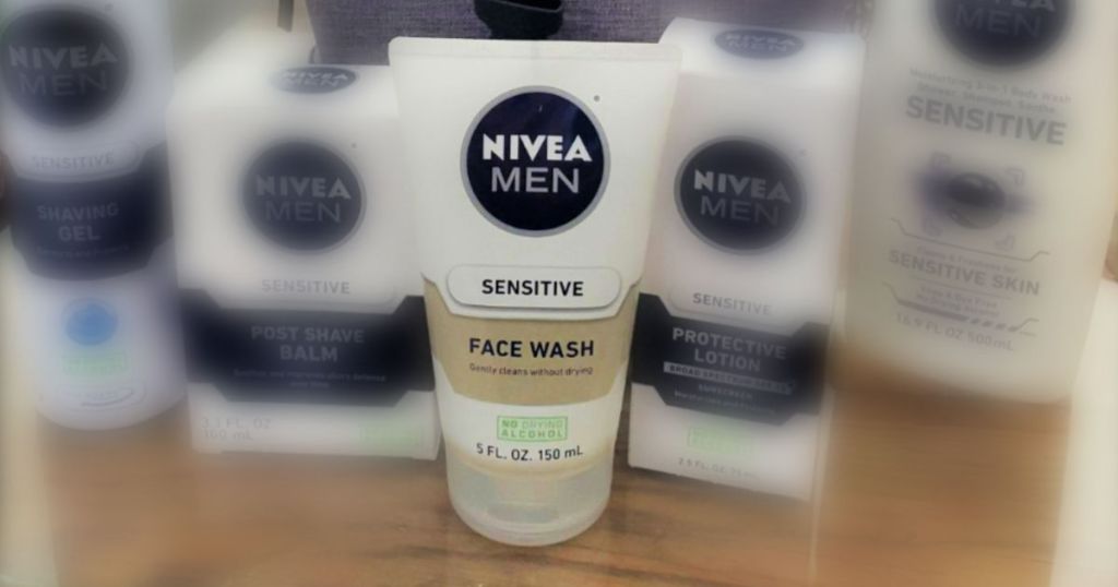 Nivea Men Sensitive Face Wash with other nivea products behind it