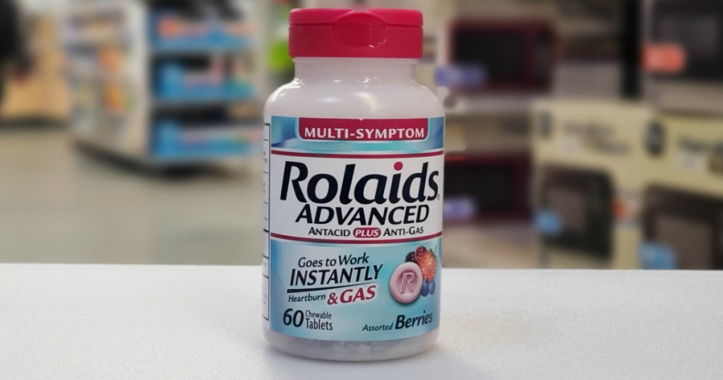 Rolaids Advanced Tablets on counter at Walmart