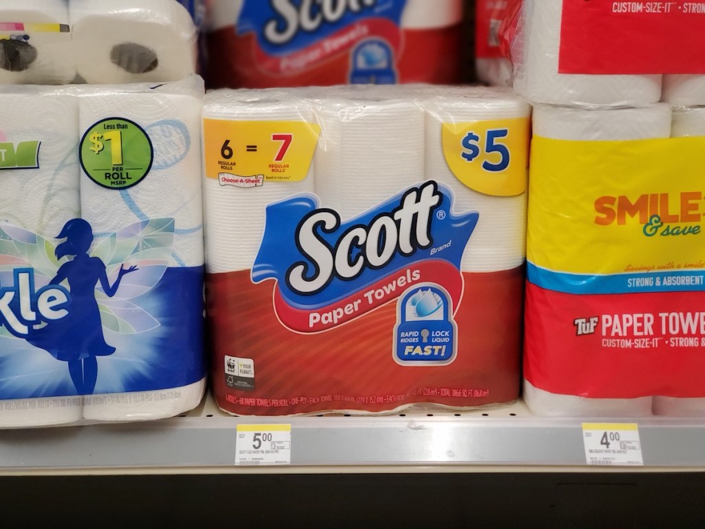 Scott Paper Towels on shelf with other paper towels at walgreens