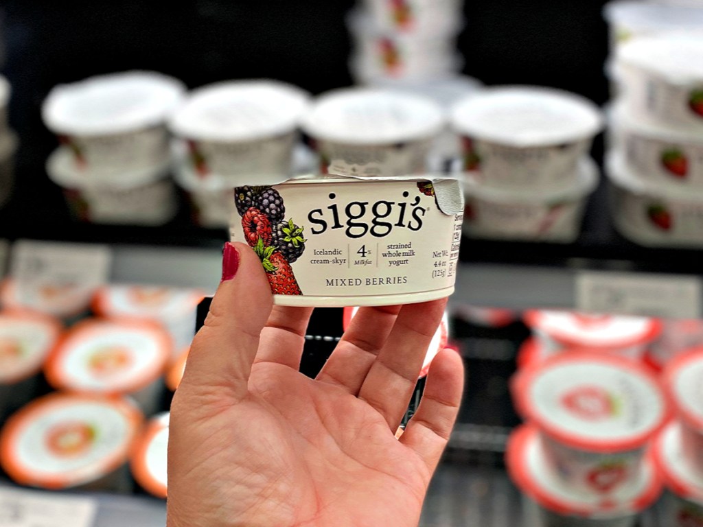 Siggi's Yogurt in woman's hand