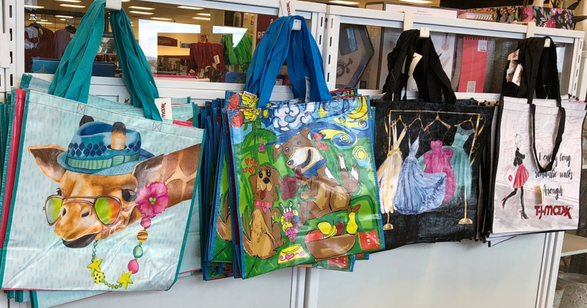 FLOWER Purple & Gold Reusable Tote Bag Details about   NEW TJMaxx Shopping Bag ELEPHANTS 