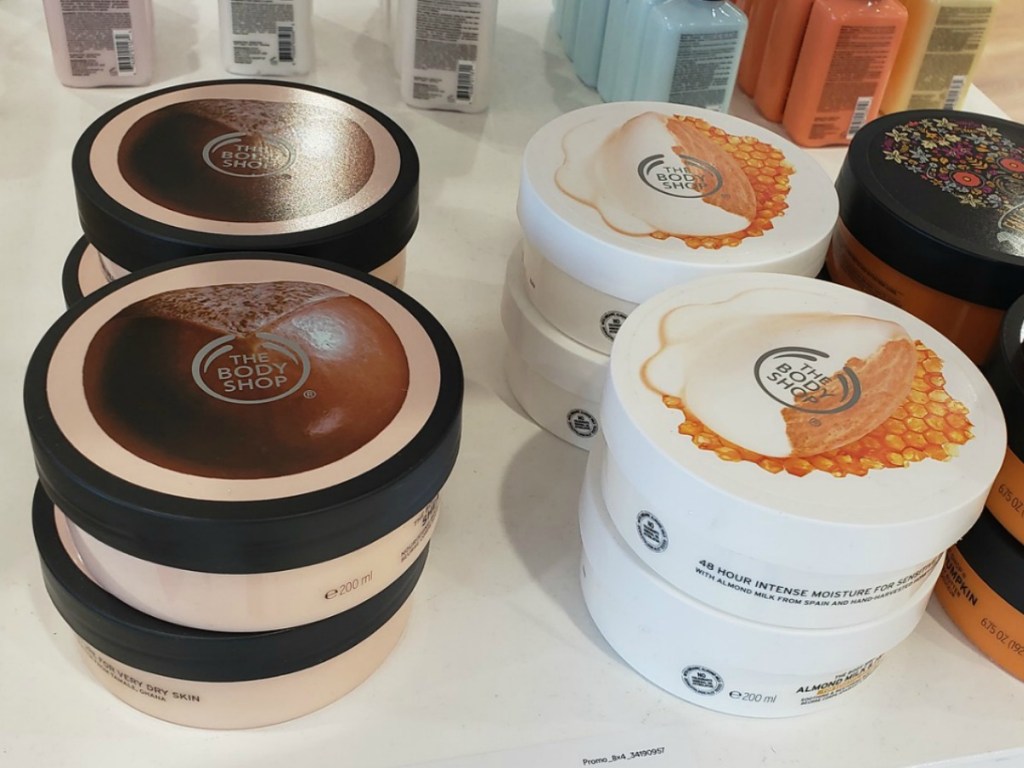 Body butter on display in-store in various scents