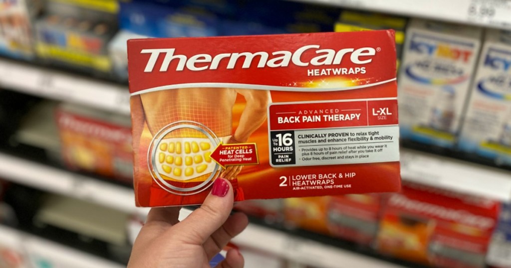 hand holding box of ThermaCare HeatWraps