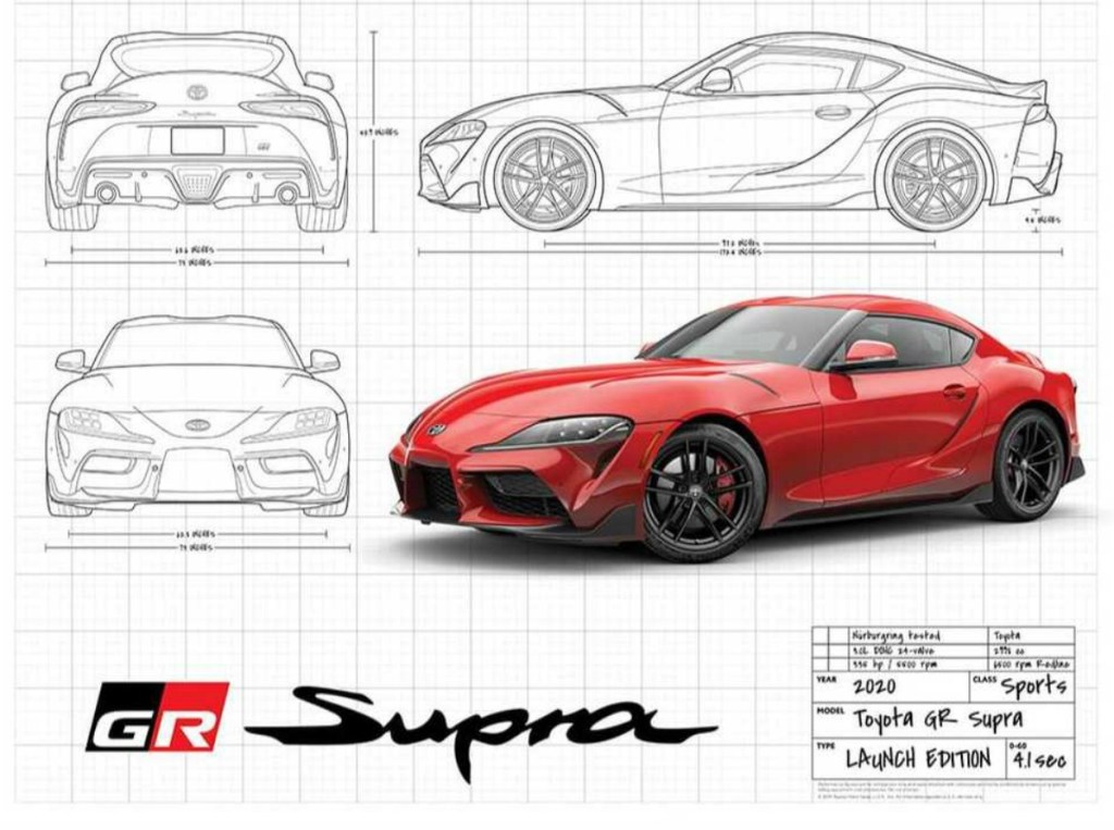 Toyota Supra GR blueprint poster