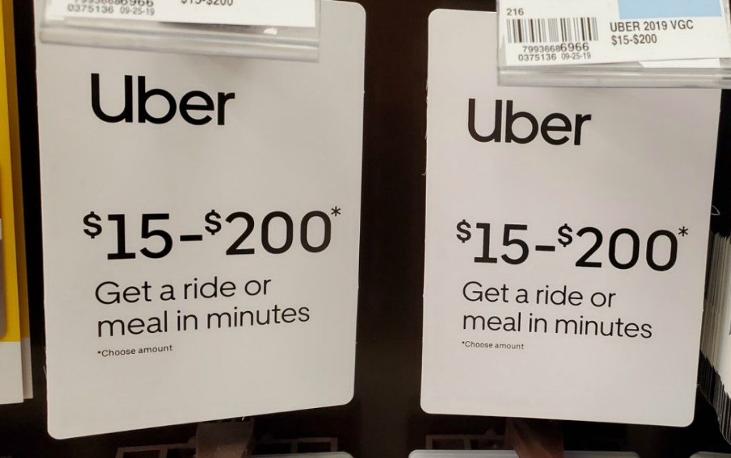 Uber gift cards on display in-store