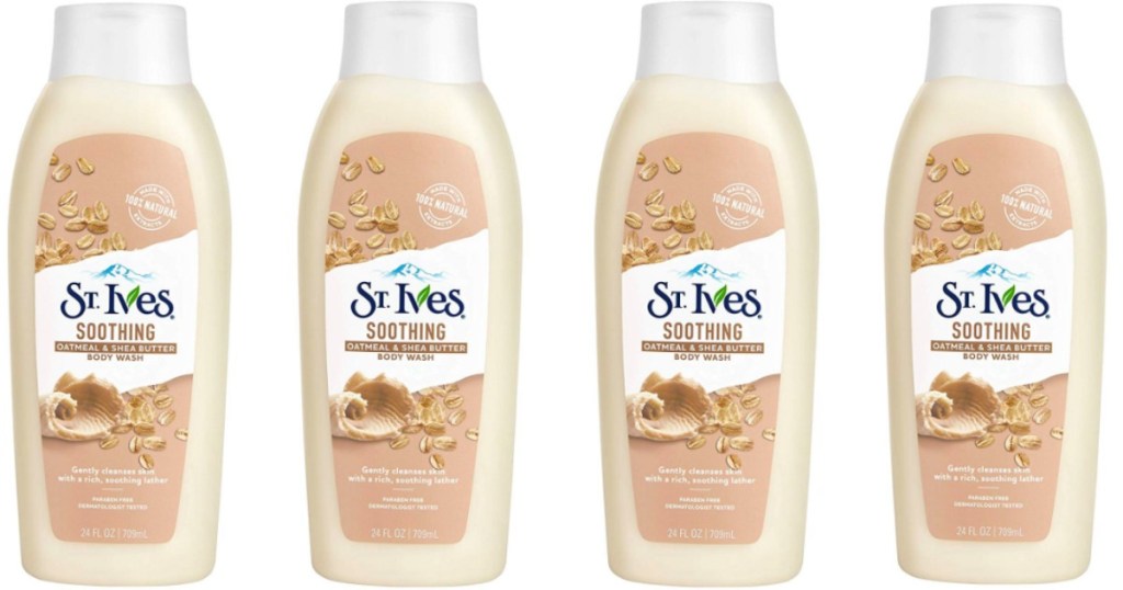 four bottles of St Ives Oatmeal Body Wash