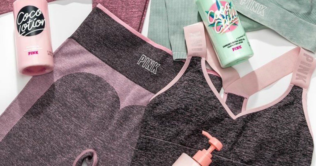 Victoria's Secret workout apparel and water bottles