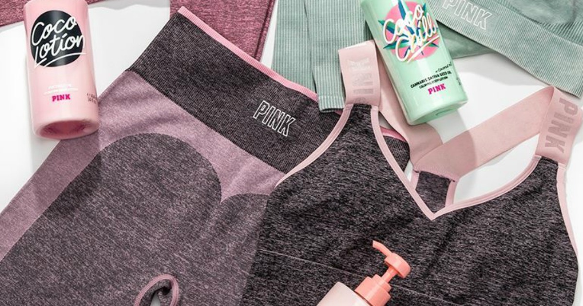 Victoria's Secret workout apparel and water bottles
