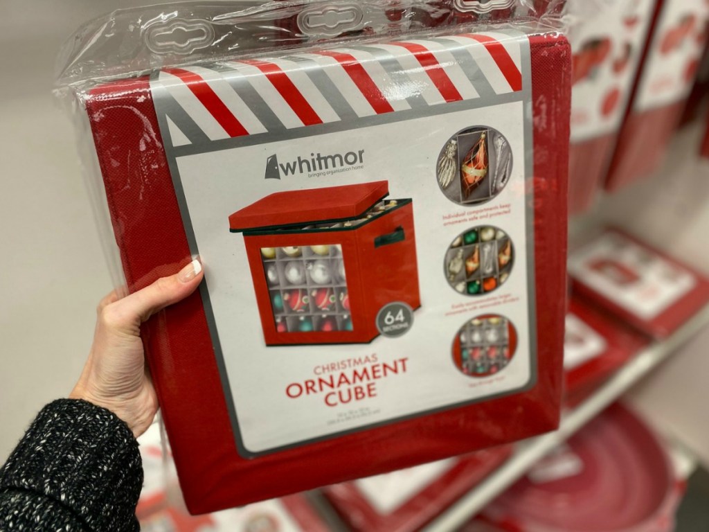 Package of ornament storage container in hand in store