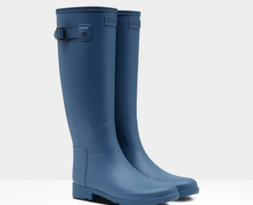 tall blue rain boots