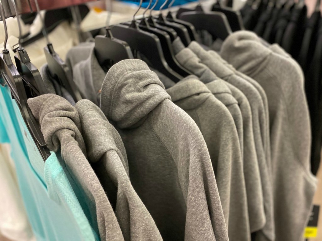 In-store rack of women's hoodies