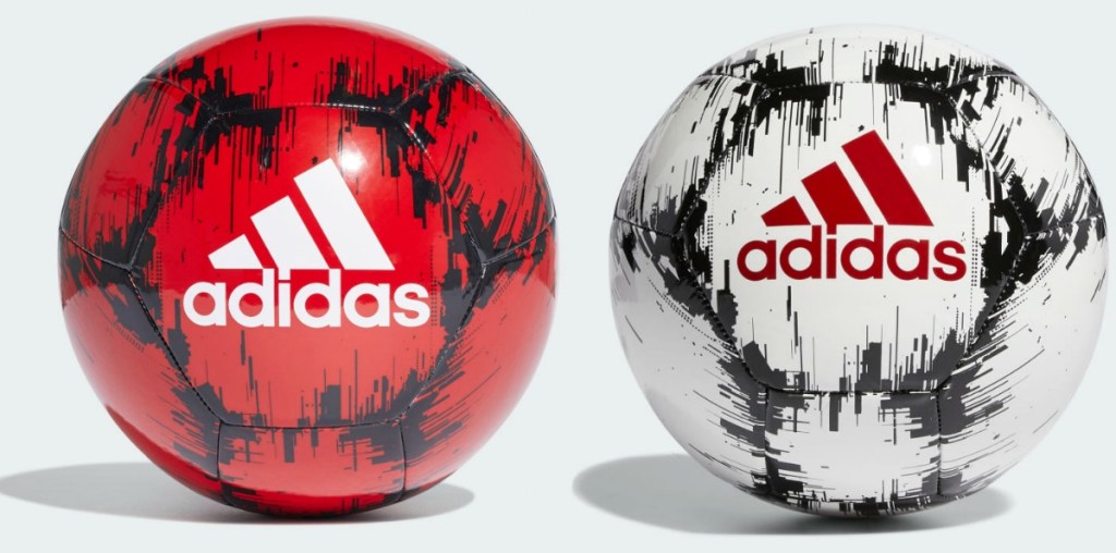 Two styles of men's soccer balls - in white and red