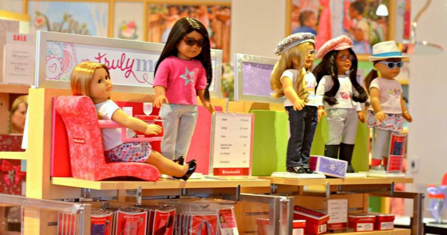american girl dolls on display