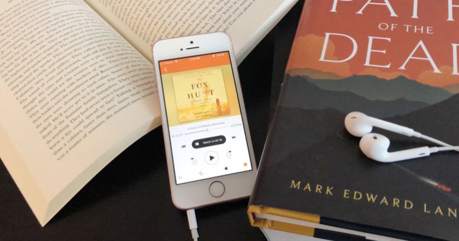 phone with audiobook playing