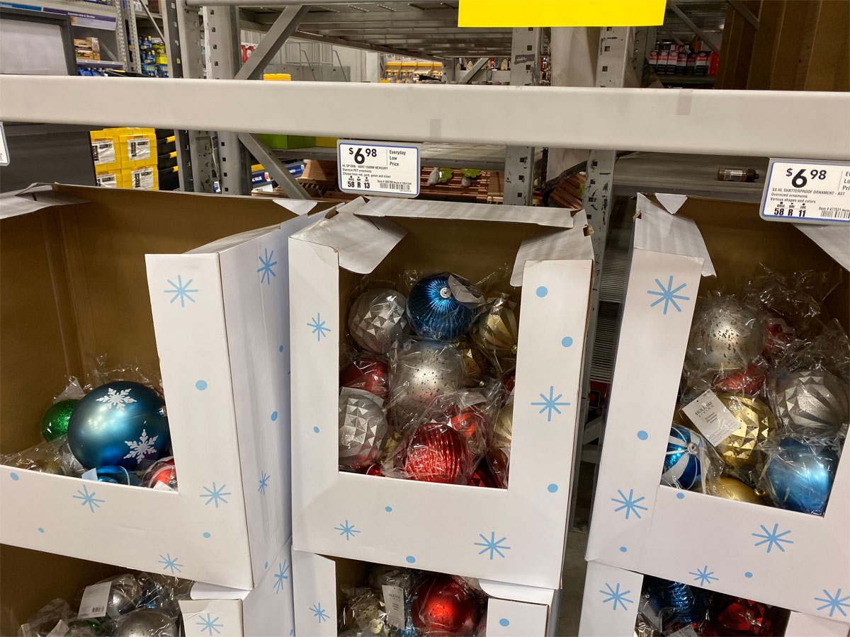 boxes of Holiday Living Multiple Colors/Finishes Ornament on display at lowe's