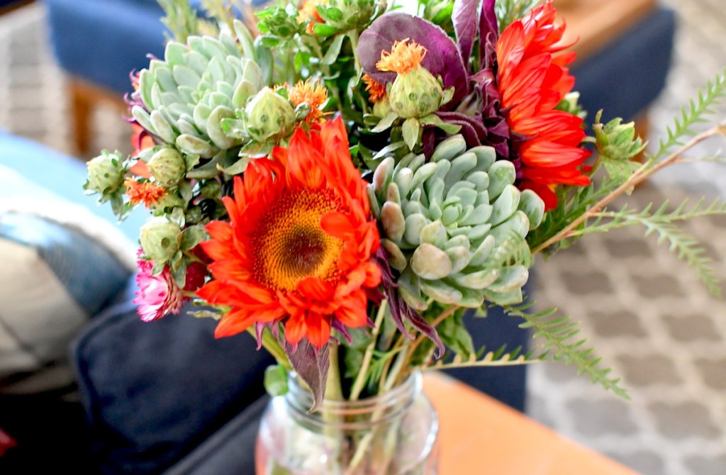 colorful bouquet of flowers on table