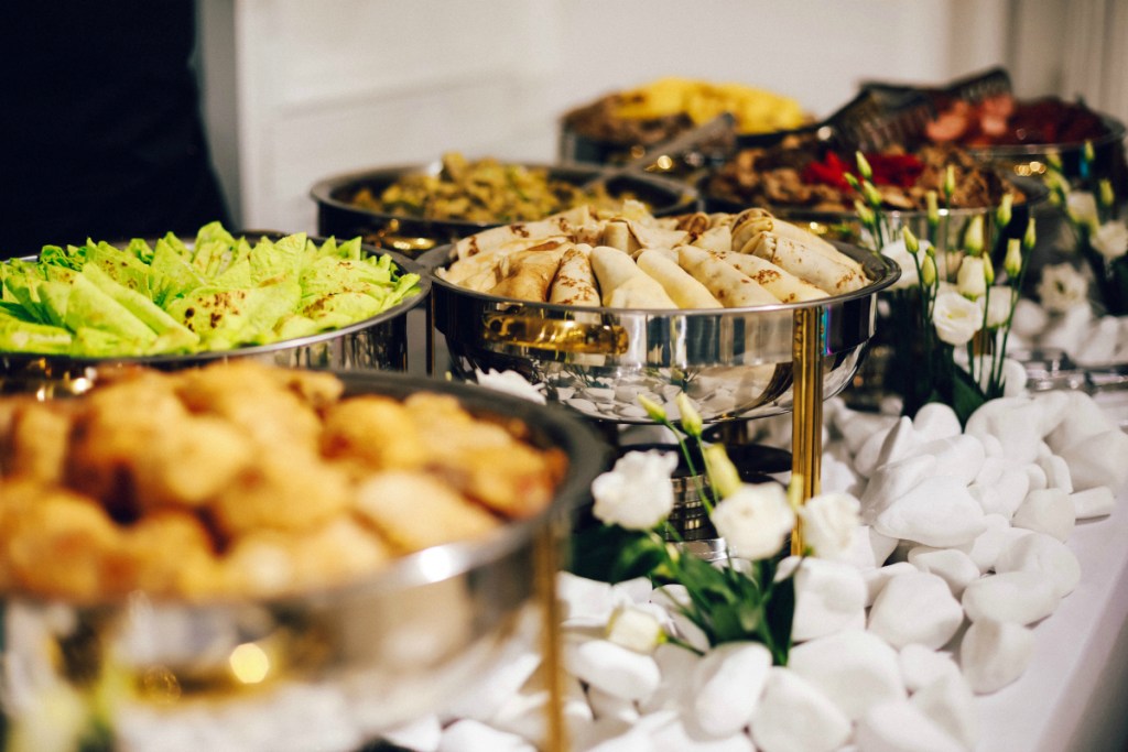 buffet table with food