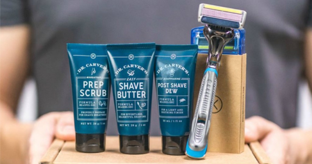 Dollar Shave club razor and creams on a box