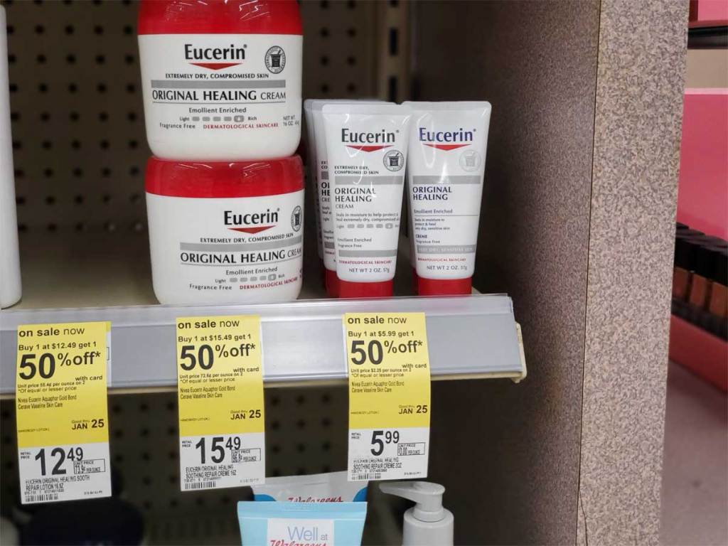 Eucerin Original Healing Cream on a shelf in a store
