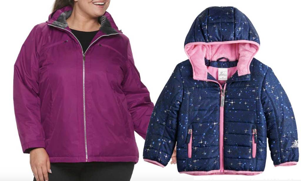 stock image of plus size women's jacket and toddler winter jacket