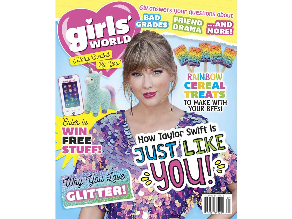 up close cover of Girls' World Magazine featuring famous singer