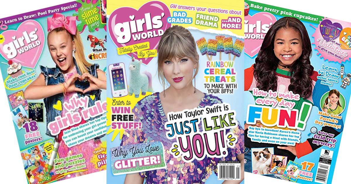 Girls' World Magazine featuring three celebrity covers
