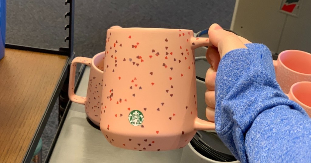 glitter heart mug at Starbucks