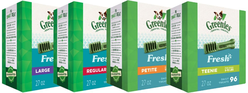 Greenies Fresh Natural Dental Dog Treats 27oz stock images in four sizes