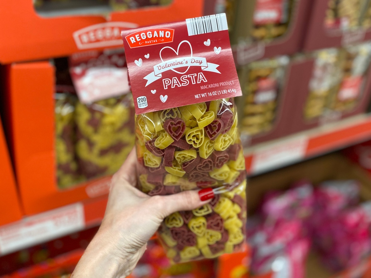 hand holding heart-shaped pasta at ALDI